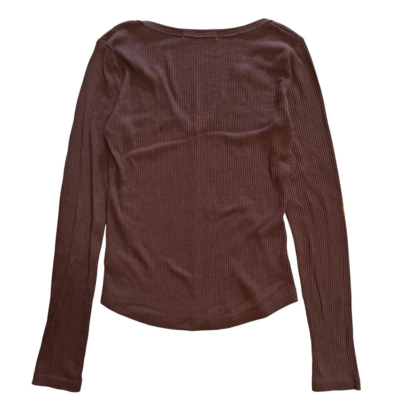 Brown Ribbed Long Sleeve V-Neck Top
