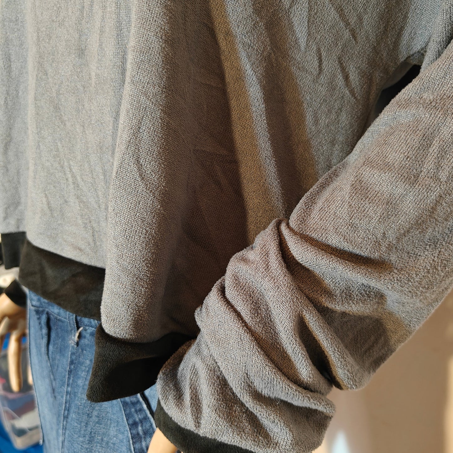 Gray and Black Long Sleeve Top