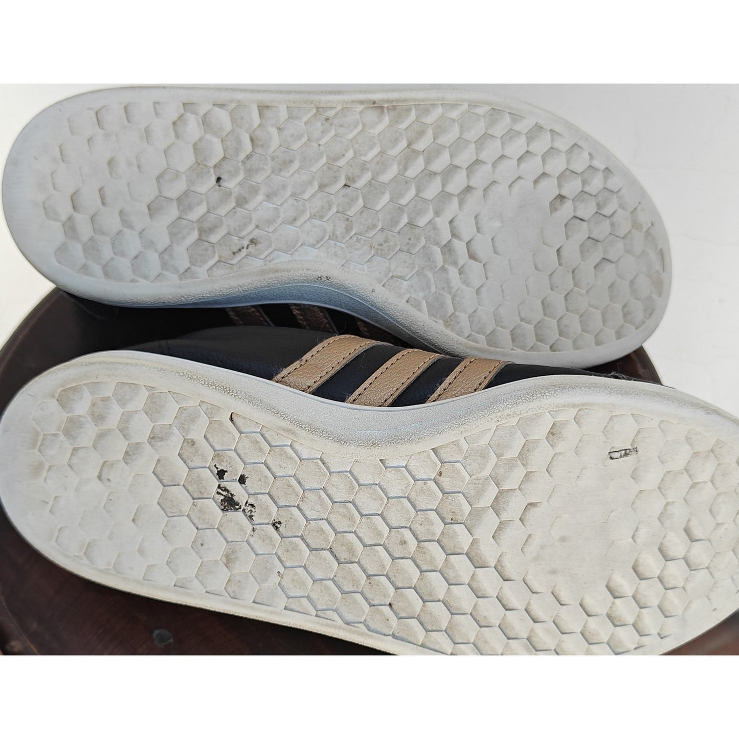 Grand Court Black Leather 3 Stripe Sneakers
