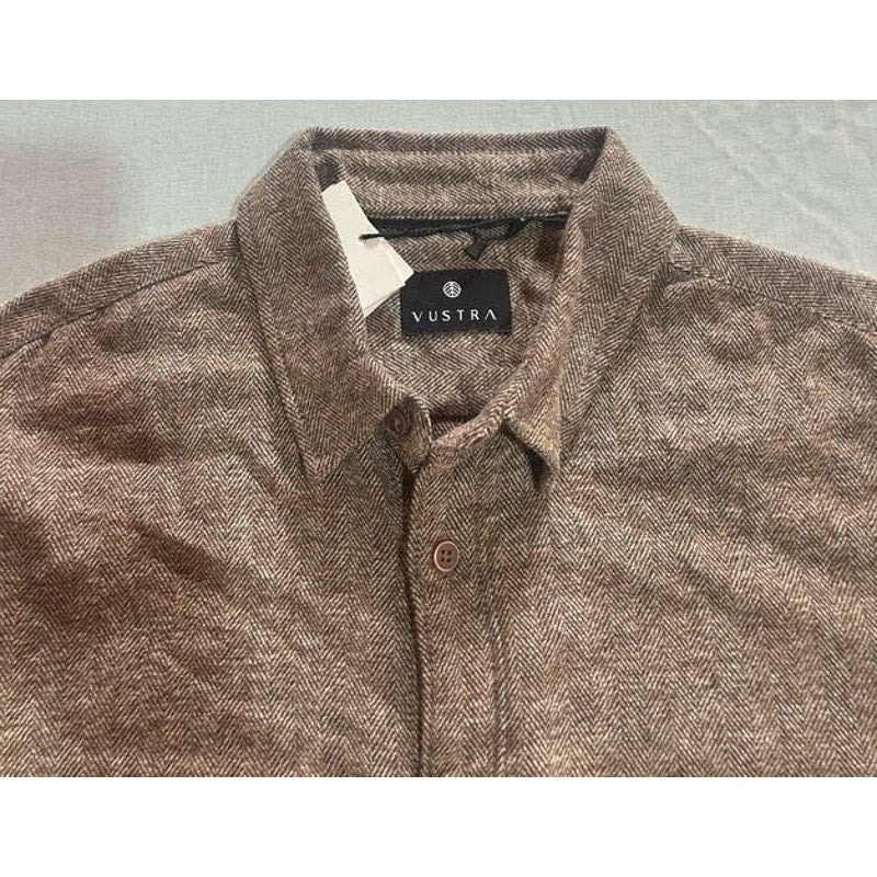 Brown Herringbone Button-Up Shirt