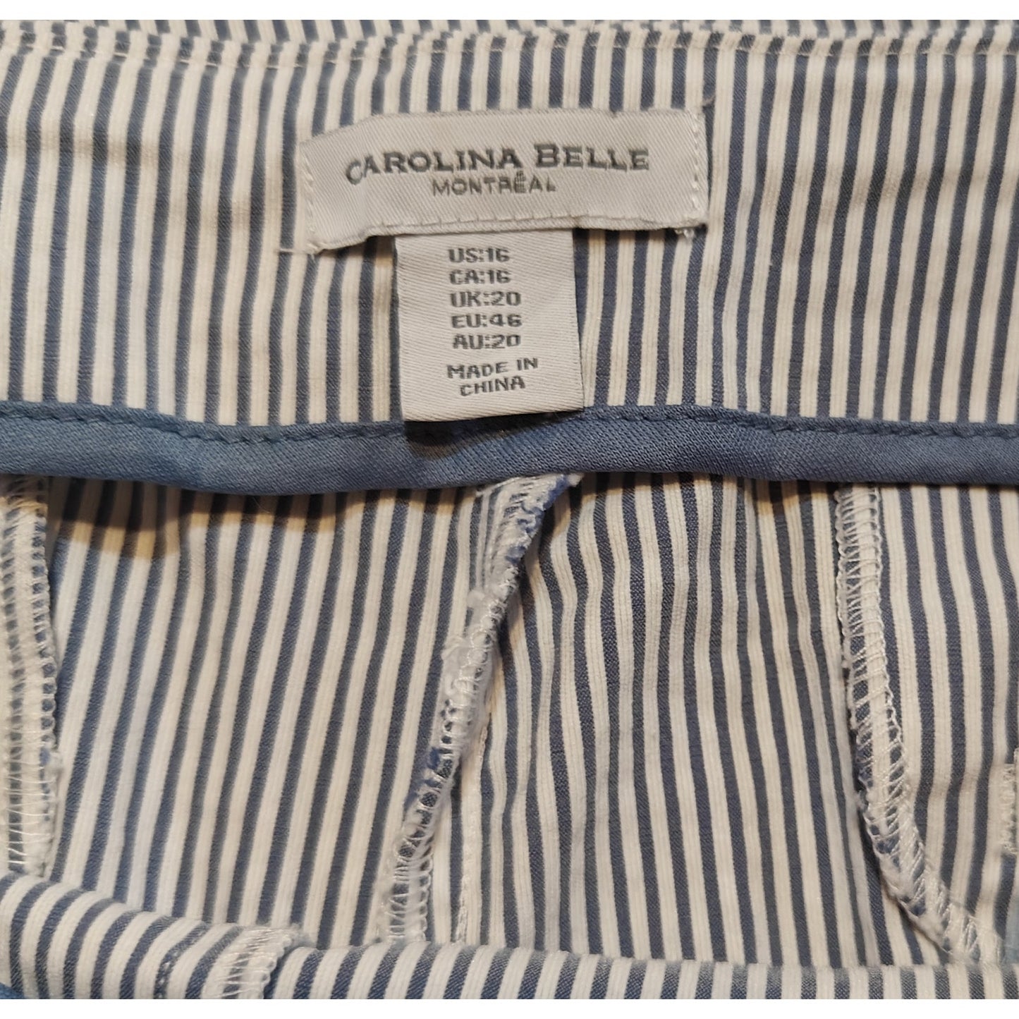 Seersucker Blue and White Striped Ankle Pants