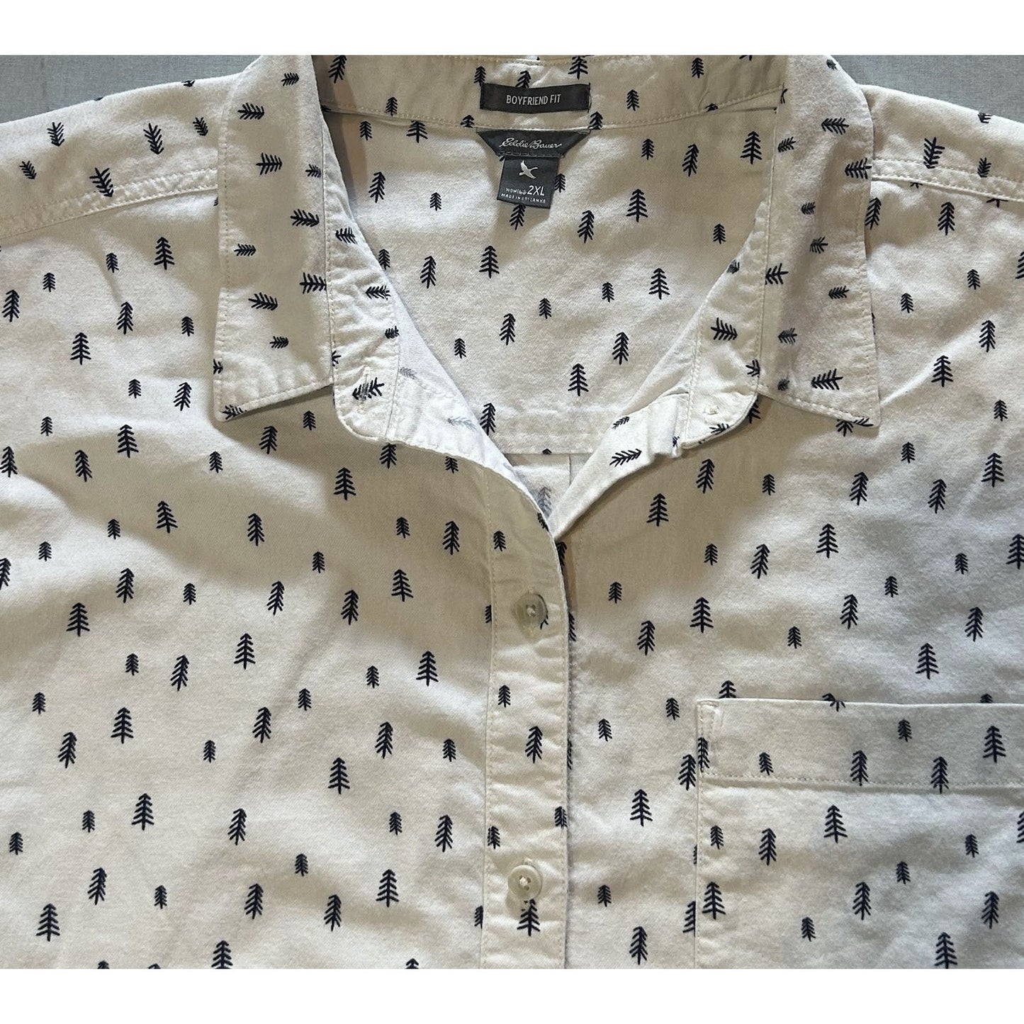 Boyfriend Fit Ivory Trees Pattern Button-Up Shirt