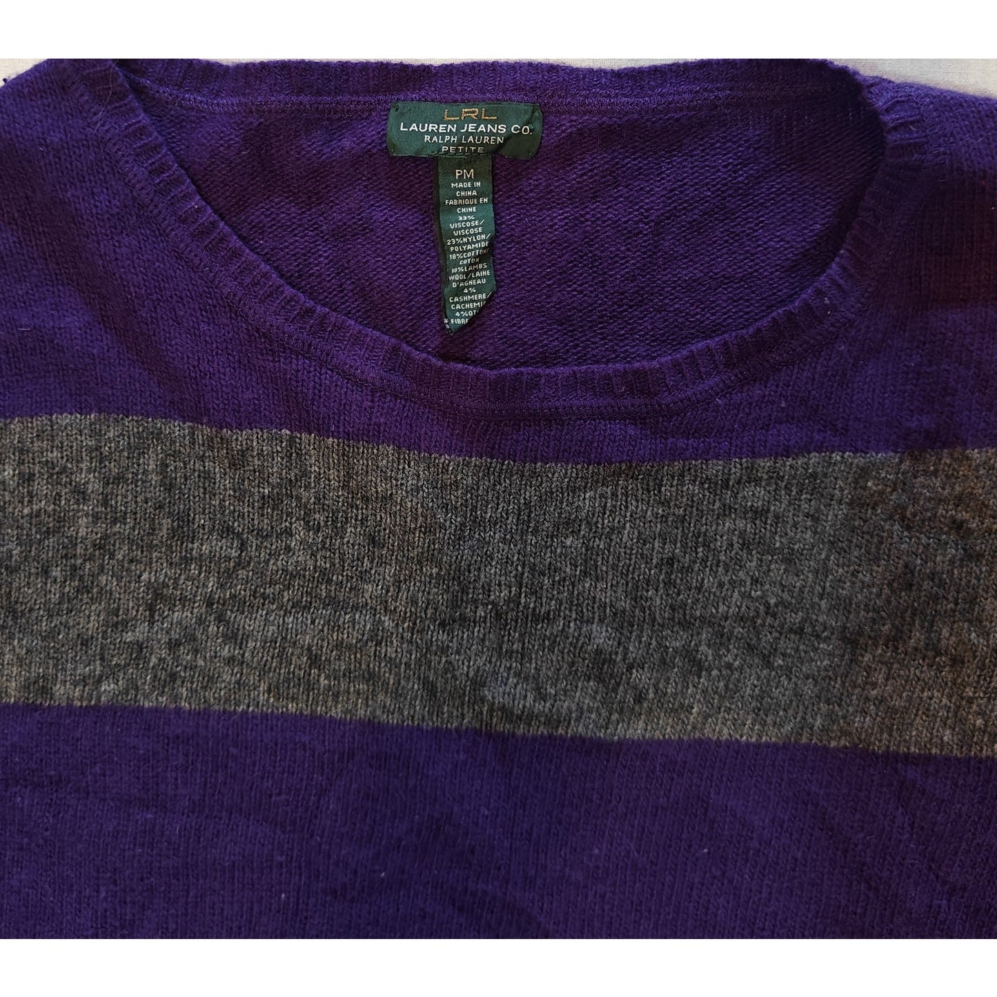 Purple and Gray Stripe Cashmere Blend Sweater