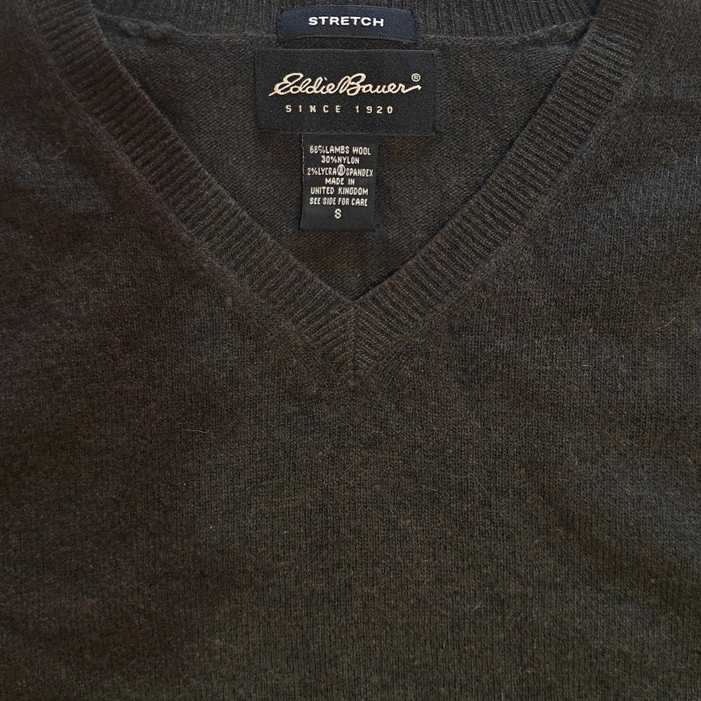 Black Stretch Wool V-Neck Sweater
