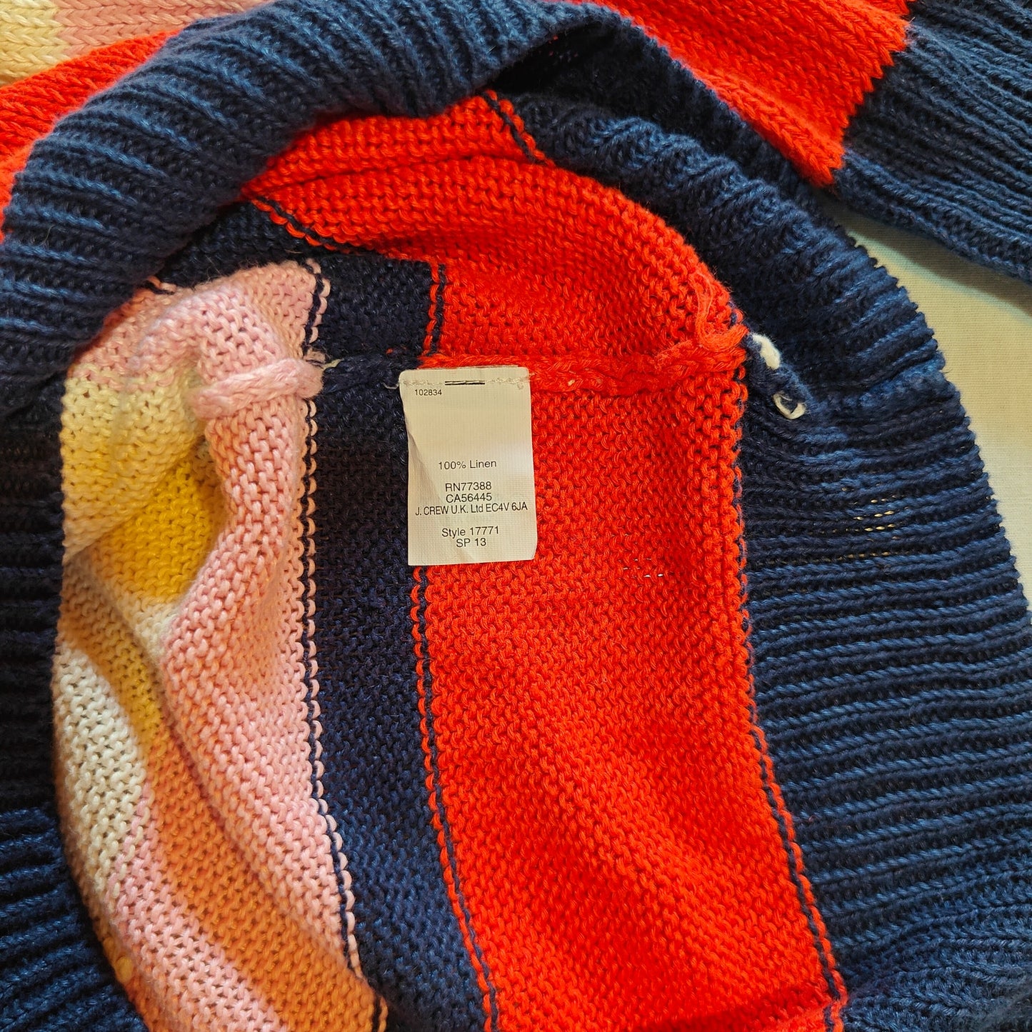 Cream and Red Linen Stripe Sweater
