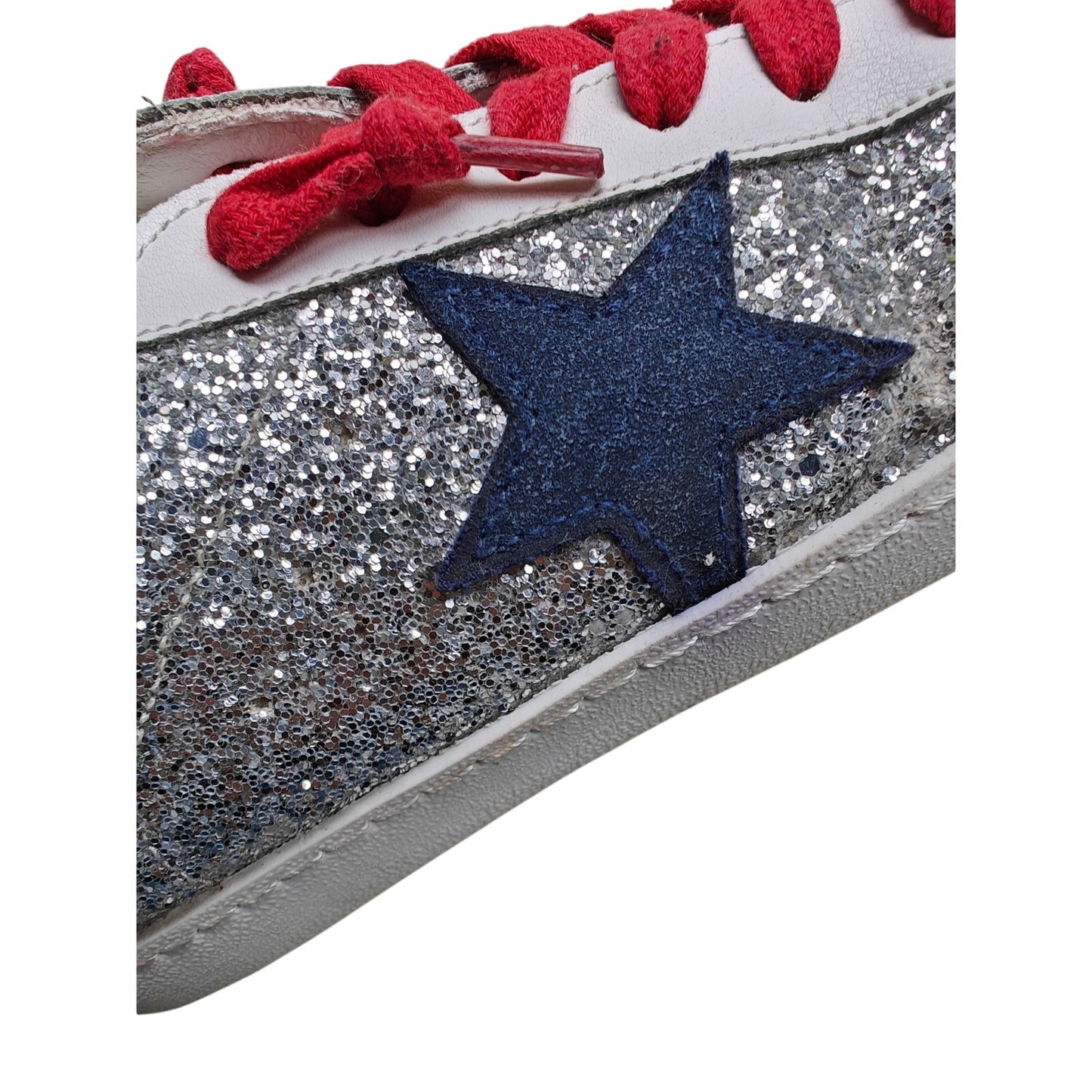 Glitter Star Sneakers With Red Laces