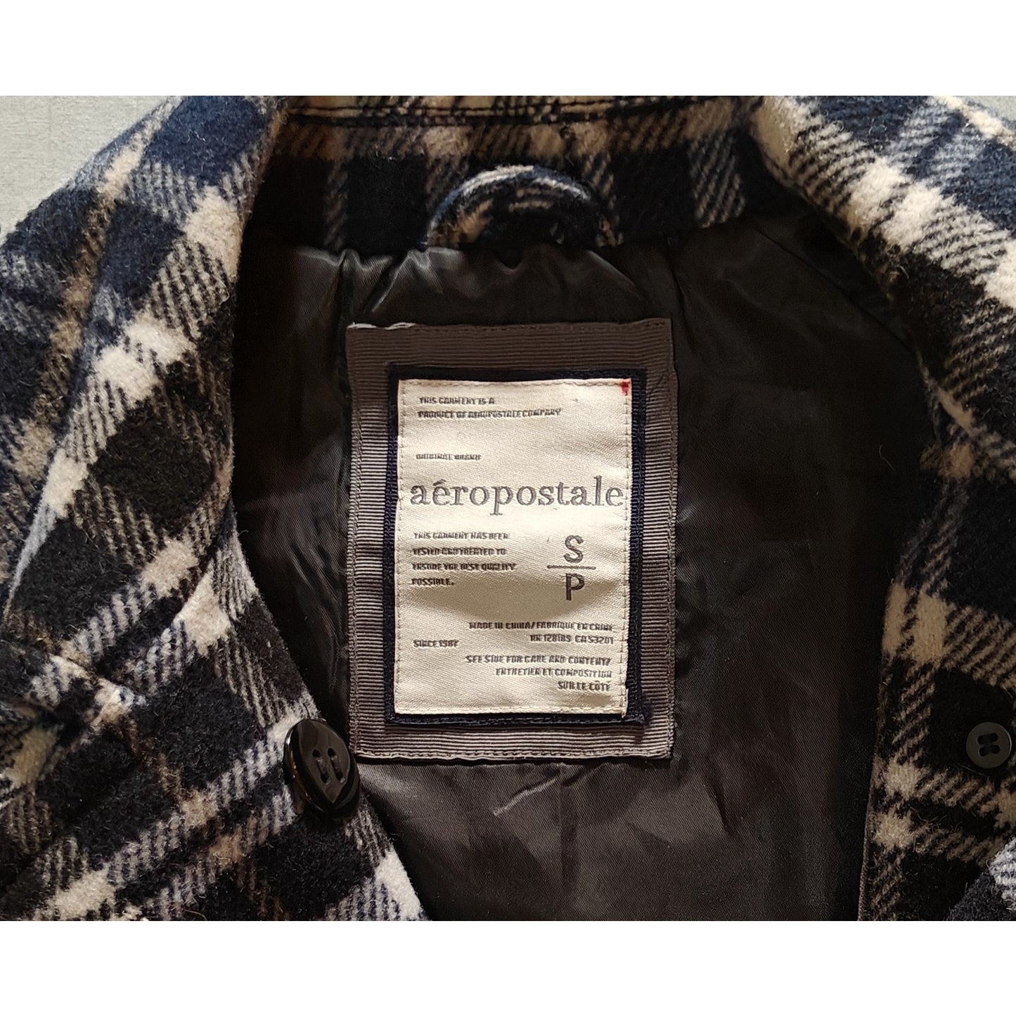 Navy/Black/Cream Plaid Peacoat