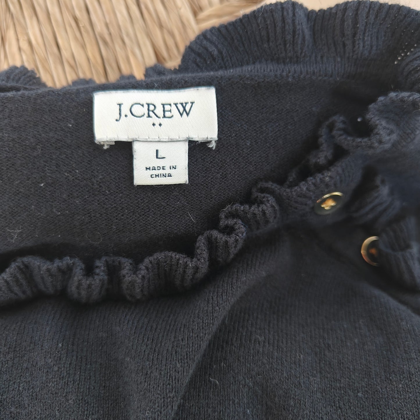 Black Ruffle Mock Neck Button-Shoulder Sweater