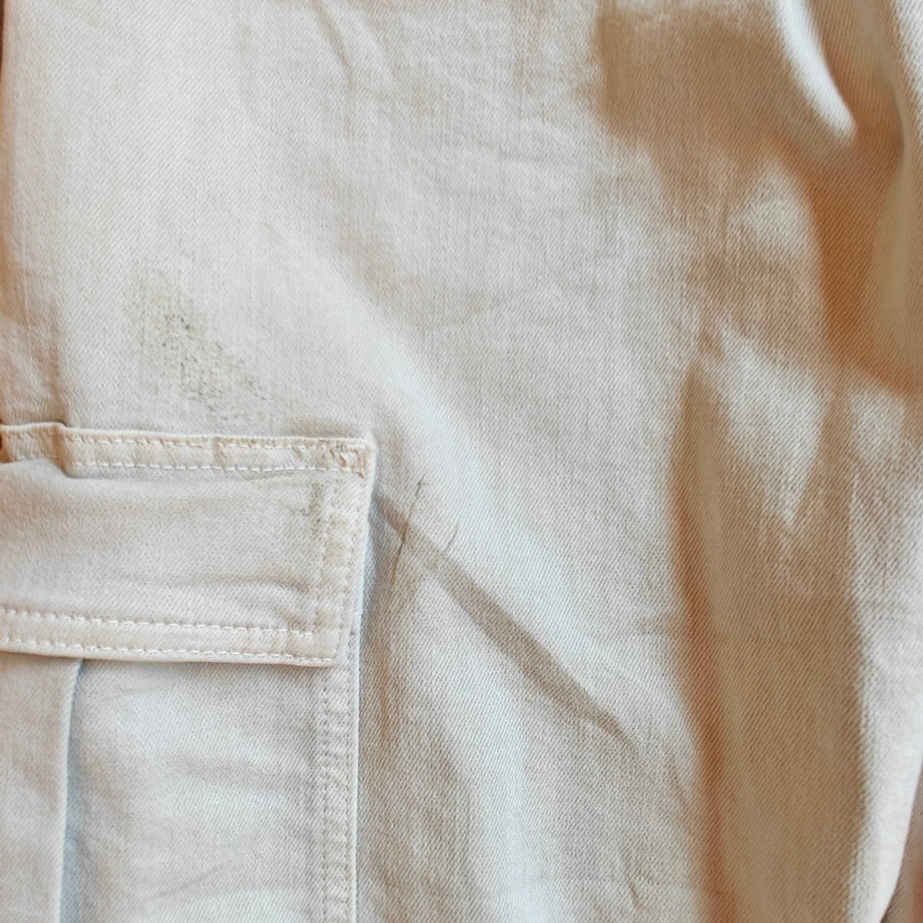 Cream High Rise Wide Leg Cargo Pants