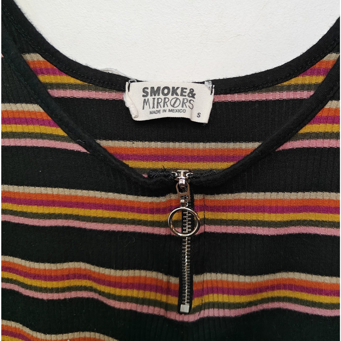 Striped Ribbed Zip Front Tank Top