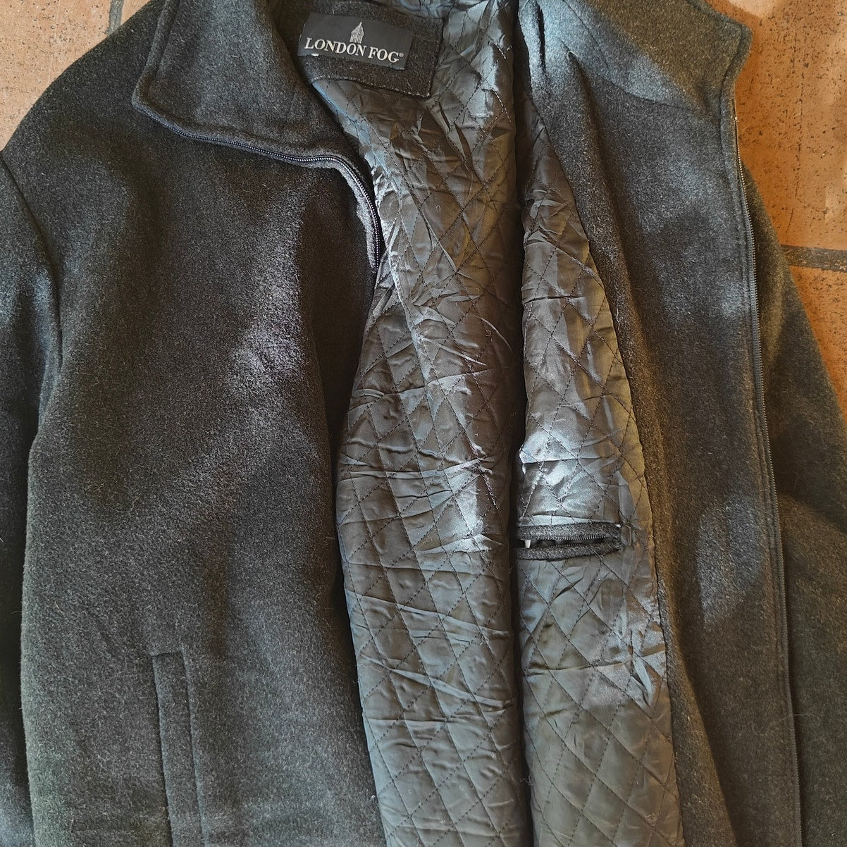 Charcoal Wool-Blend Quilted Jacket