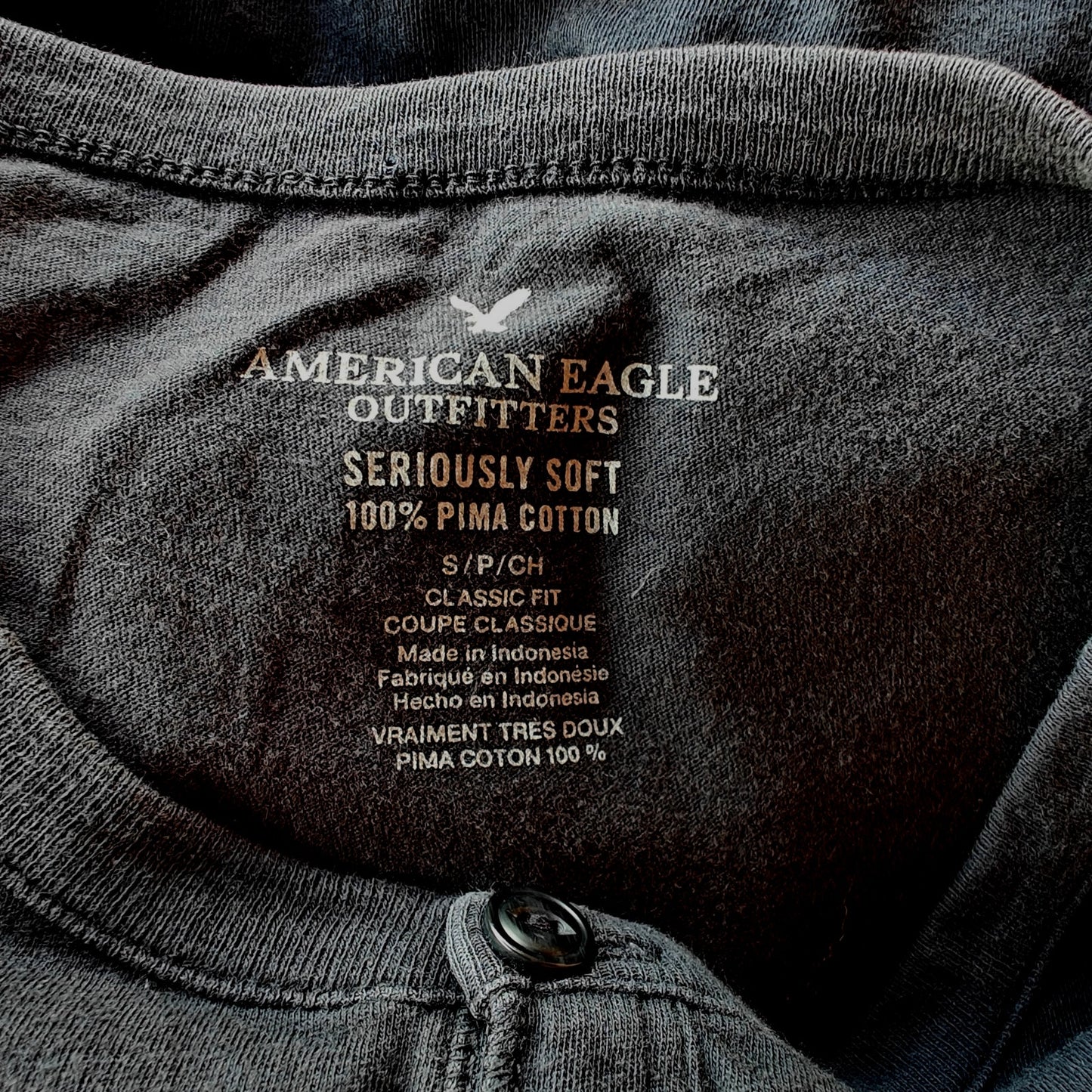 Black Pima Cotton Henley Tee Shirt