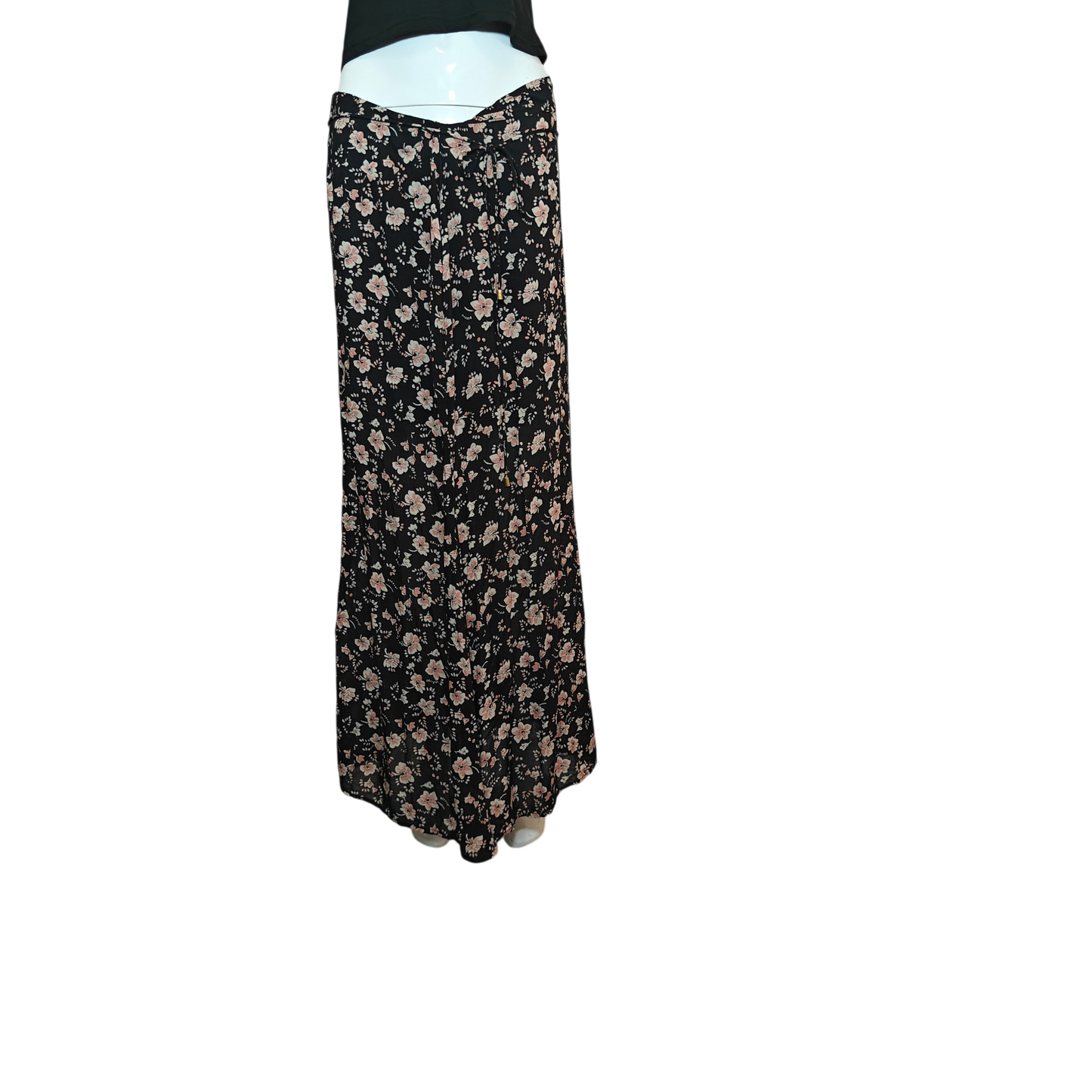 Free People Floral Maxi Skirt Black Pink Boho Flowy Long Skirt US 6