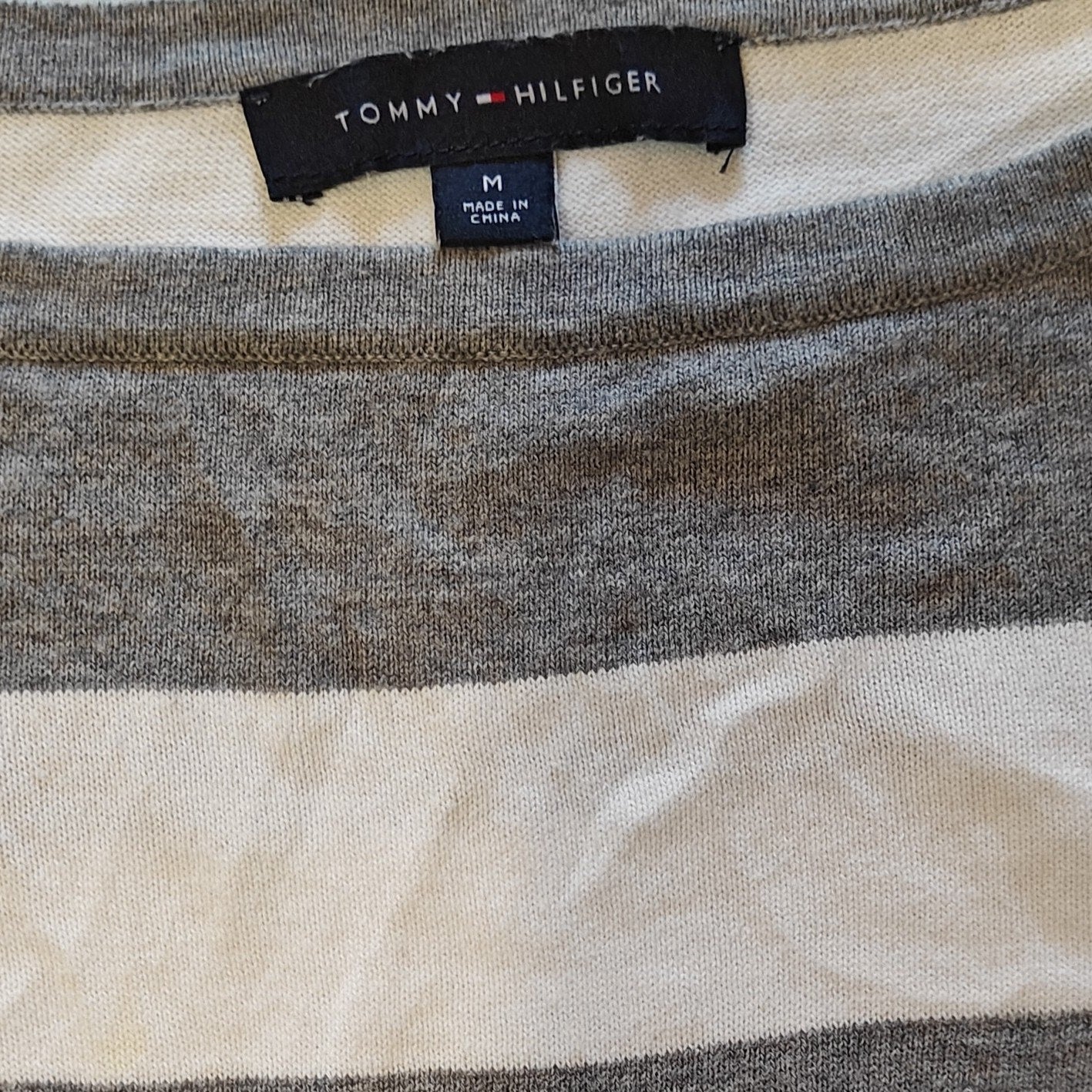 Gray and Cream Stripe Long Sleeve Knit Top