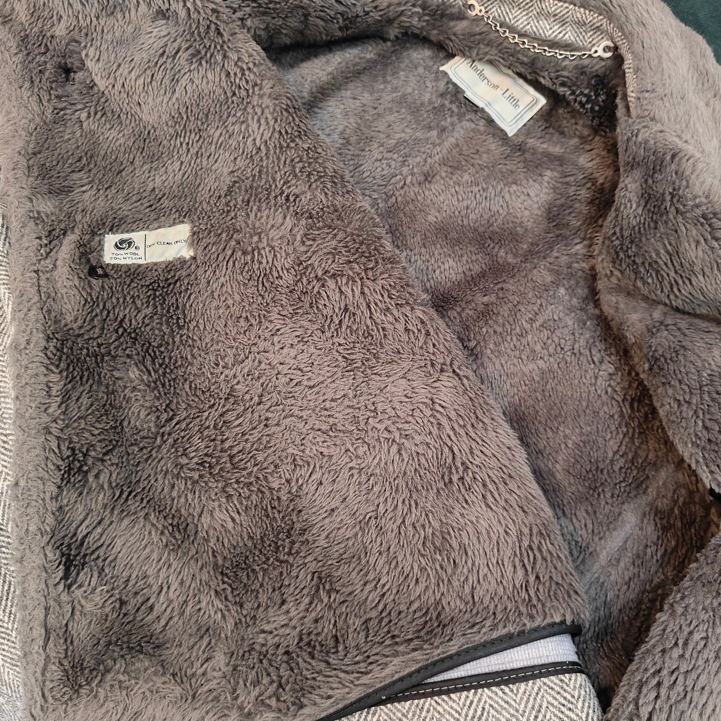Vintage Herringbone Fur-Lined Wool Coat
