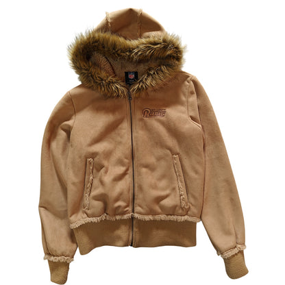 St Louis Rams Tan Faux Suede Fur Trim Hooded Jacket