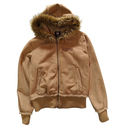 St Louis Rams Tan Faux Suede Fur Trim Hooded Jacket