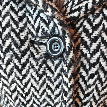 Black and White Herringbone Wool Blend Coat