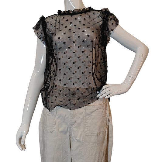 Black Sheer Polka Dot Mesh Blouse
