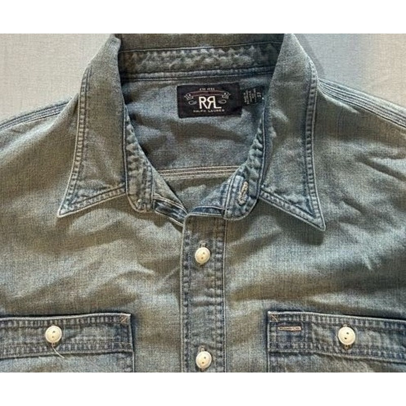 Denim Western Chambray Shirt With Pearl Snaps