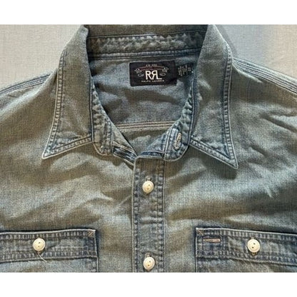Denim Western Chambray Shirt With Pearl Snaps