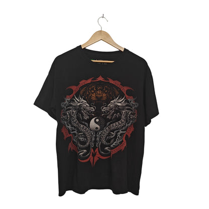 Black Dragon Tiger Yin Yang Graphic Tee