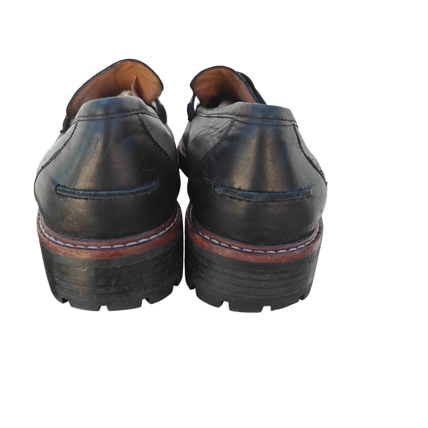 Black Leather Lug Sole Penny Loafers
