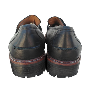 Black Leather Lug Sole Penny Loafers