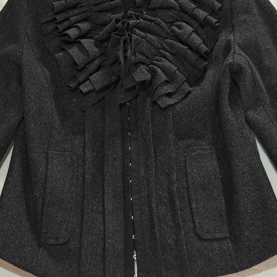 Charcoal Wool Blend Ruffle Collar Jacket