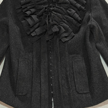 Charcoal Wool Blend Ruffle Collar Jacket