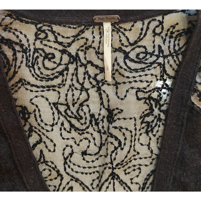 Charcoal Cardigan with Embroidered Sheer Back