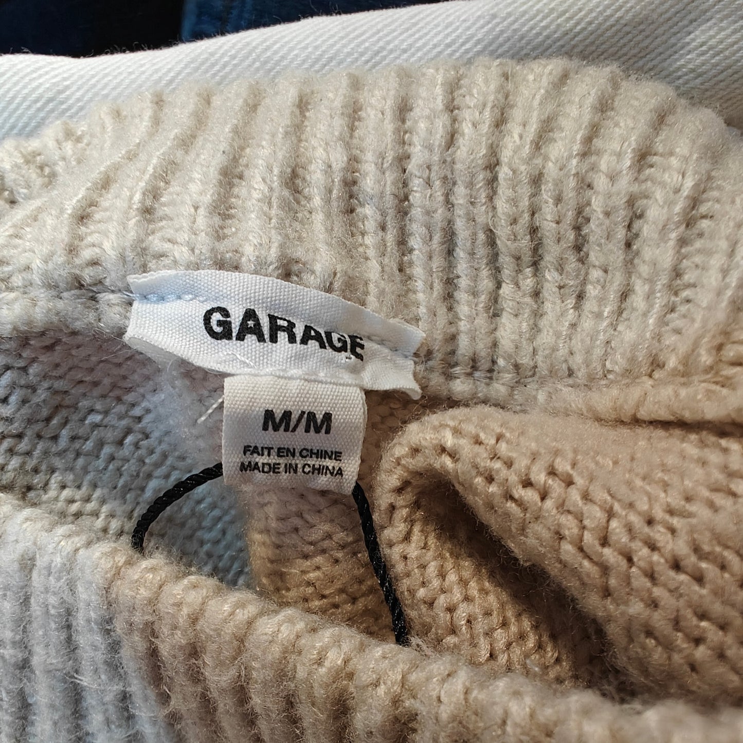 Beige Cropped Crew Neck Sweater