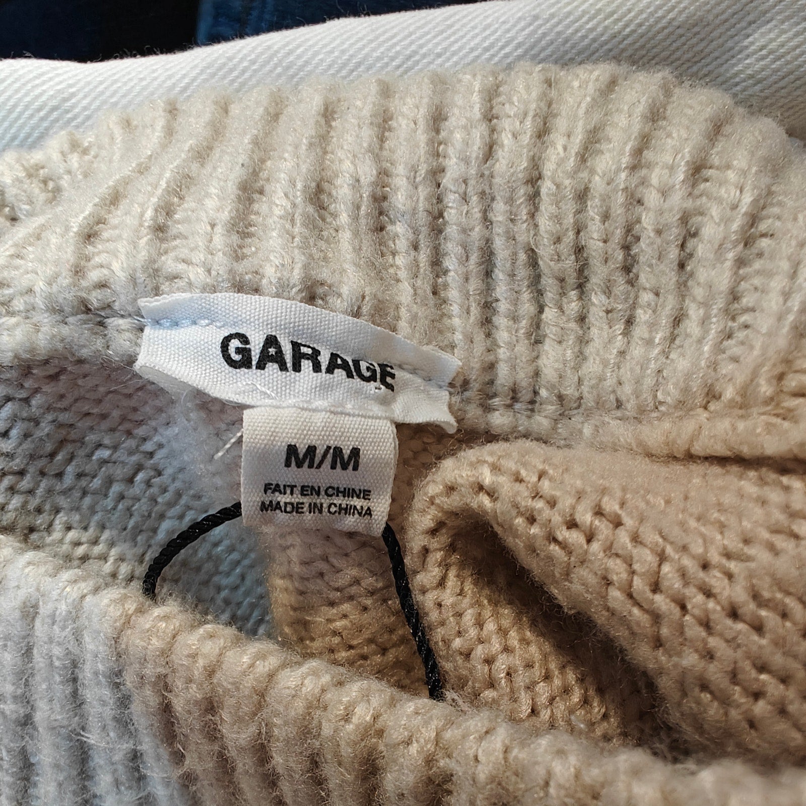 Beige Cropped Crew Neck Sweater