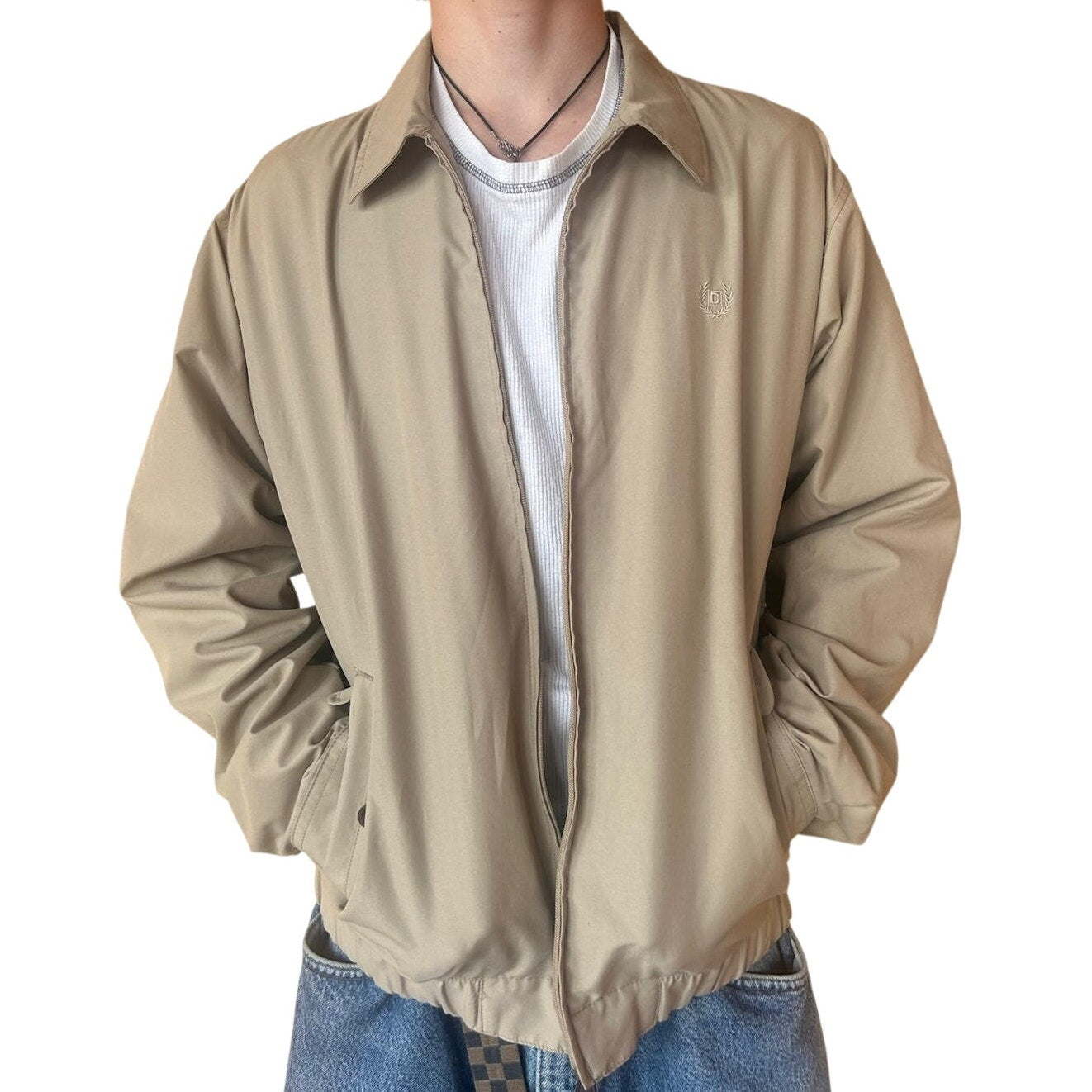 Tan Zip-Up Plaid-Lined Jacket