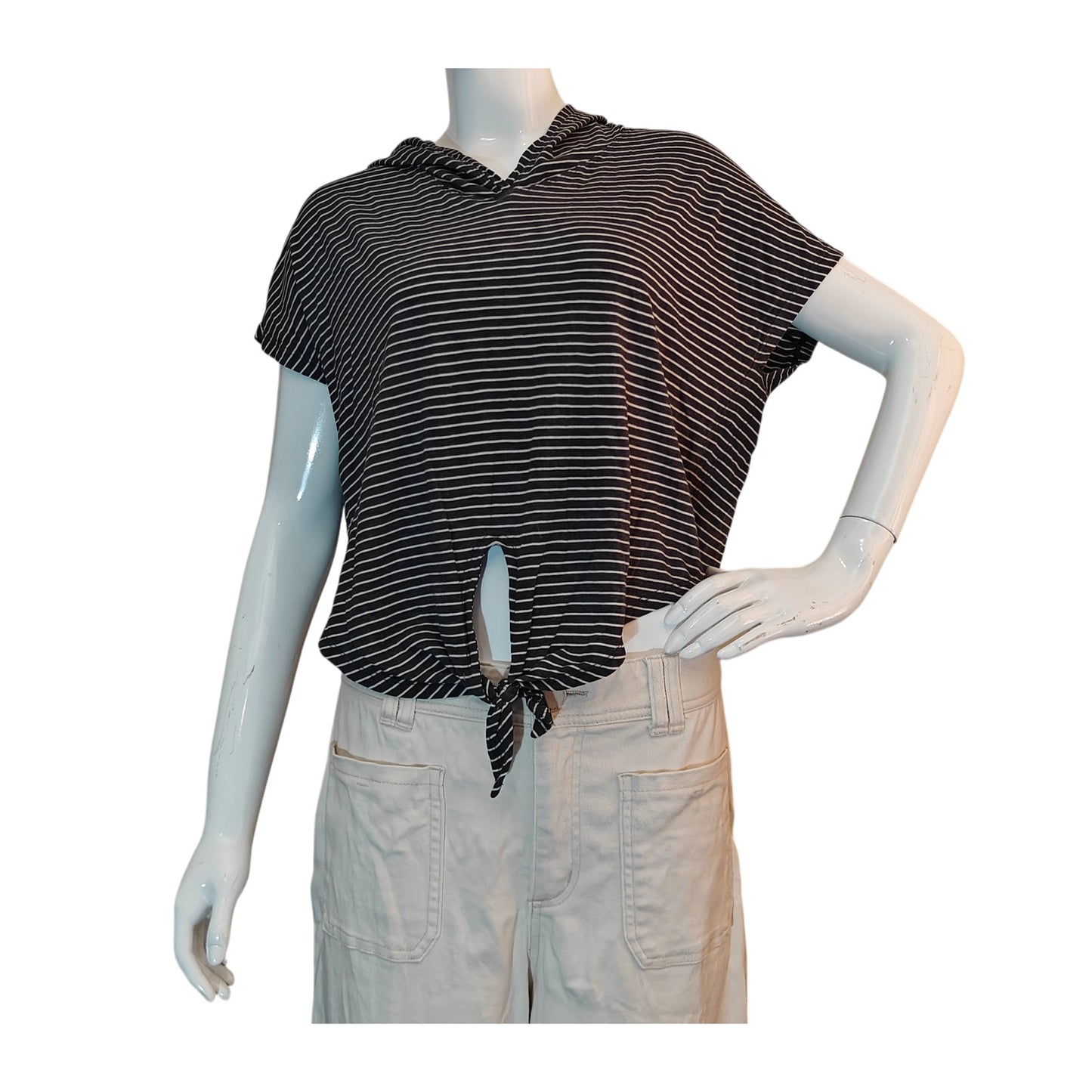 Striped Hooded Short Sleeve Top