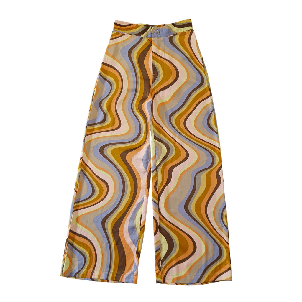 Retro Swirl Print Wide Leg Pants
