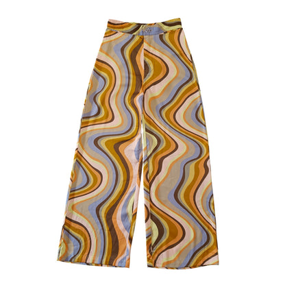 Retro Swirl Print Wide Leg Pants