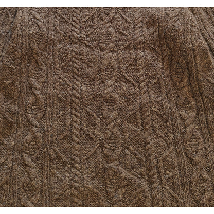 Brown Cable Knit Wool Turtleneck Sweater