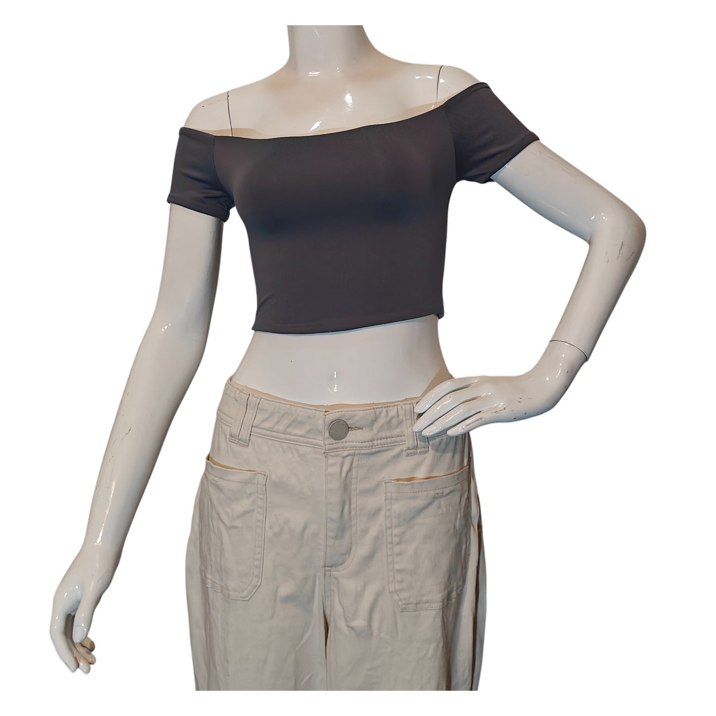 Charcoal Off The Shoulder Cropped Top