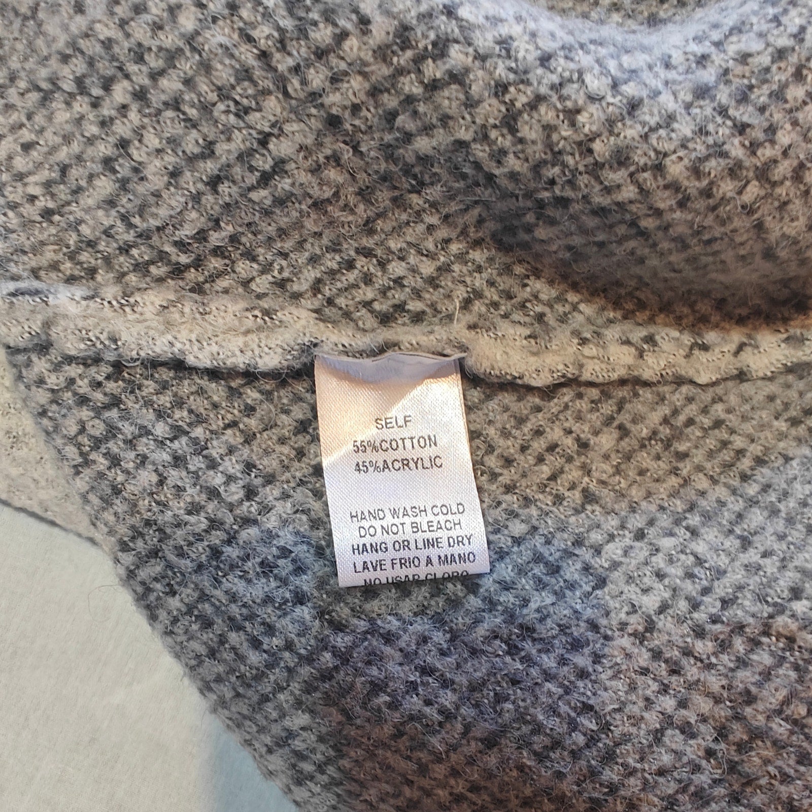 Beige and Gray Open Front Cardigan Sweater