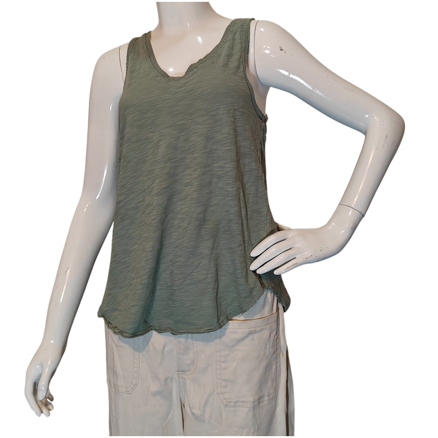 Green Slub V Neck Tank Top