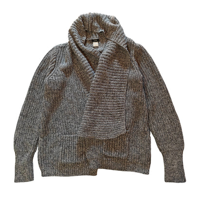 Gray Chunky Knit Shawl Collar Cardigan Sweater