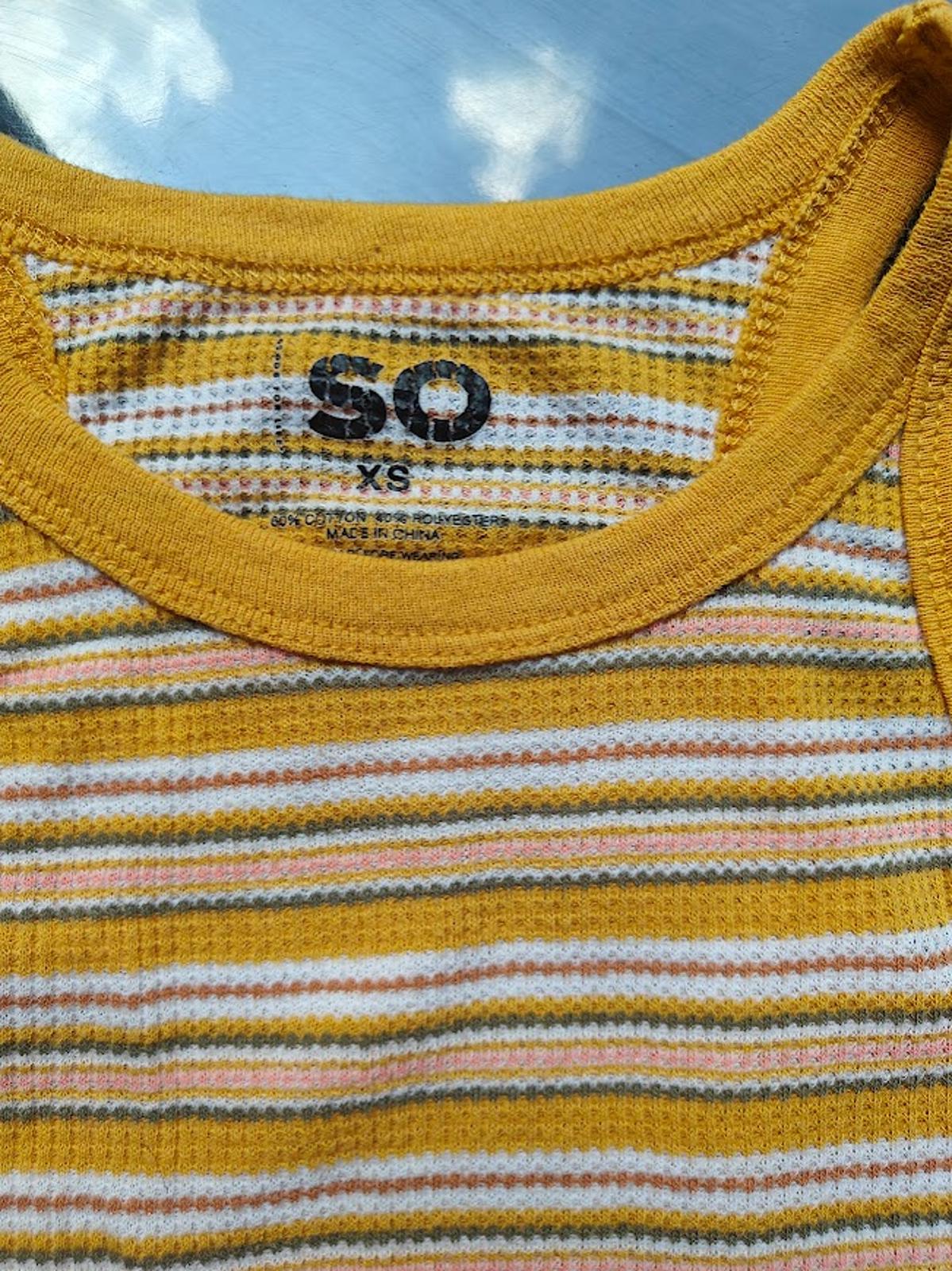 Yellow and White Striped Ribbed Tank Top