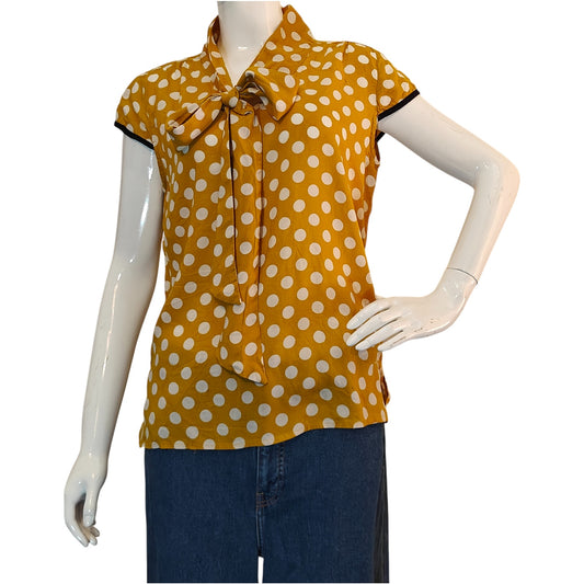Mustard Polka Dot Tie Blouse