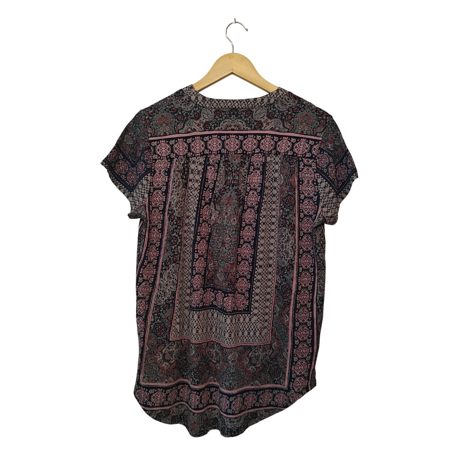 Boho Print Short Sleeve V Neck Top