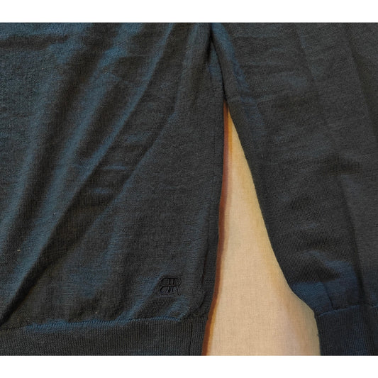 Dark Blue Merino Wool V-Neck Sweater