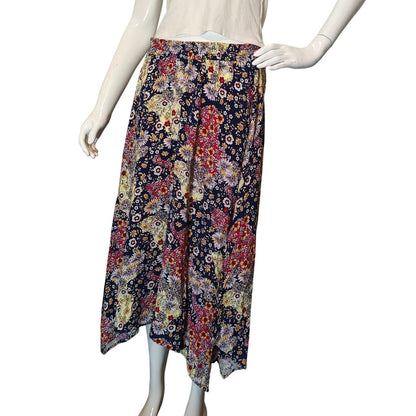 89th Madison Floral Midi Skirt Navy Boho Flowy Elastic Waist Women M