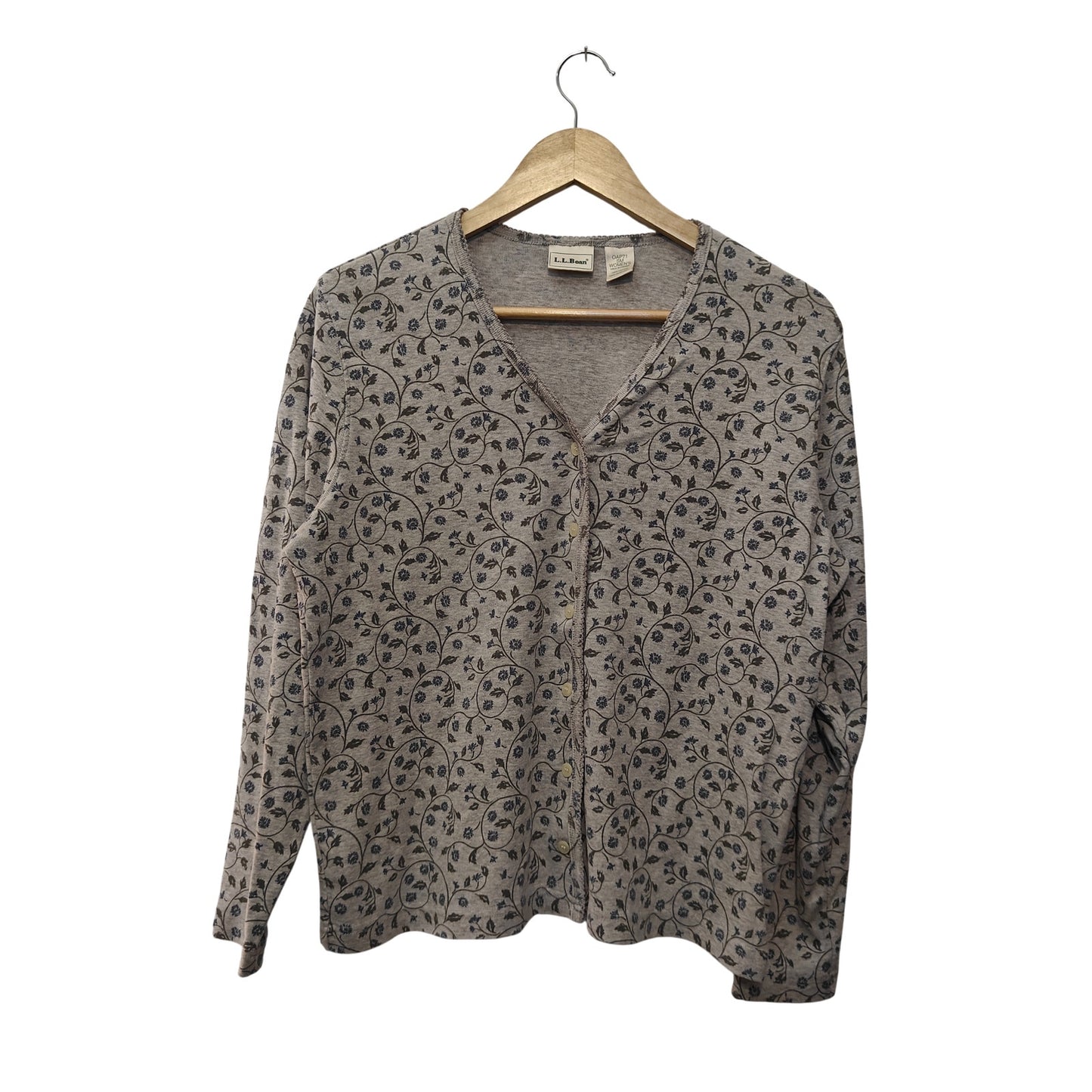 Gray Floral Print Button Front Cardigan