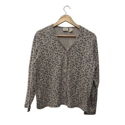 Gray Floral Print Button Front Cardigan
