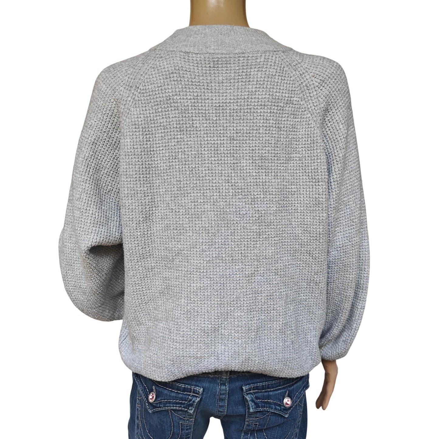 Gray Waffle-Knit Crewneck Sweater